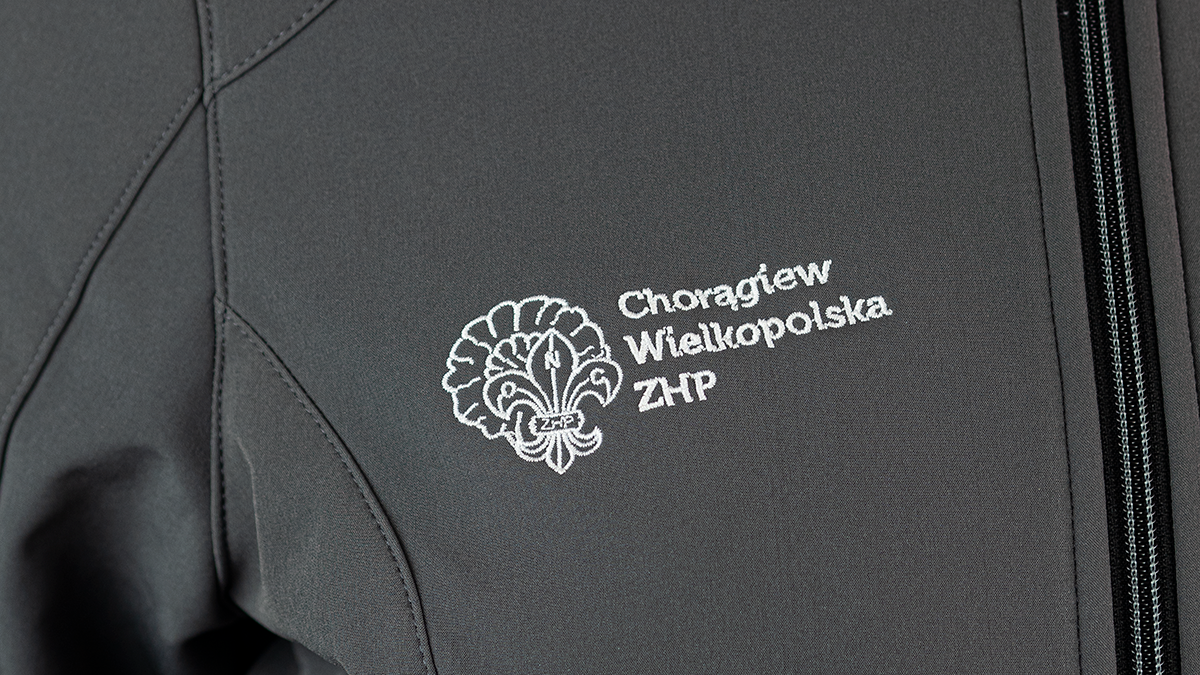 Męski softshell z identyfikatorem Chorągwi Wielkopolskiej ZHP – kolor: szar